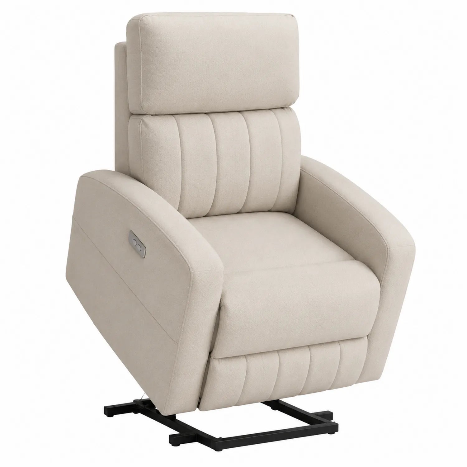 Poltrona in Tessuto Microfibra Beige con Base in Metallo