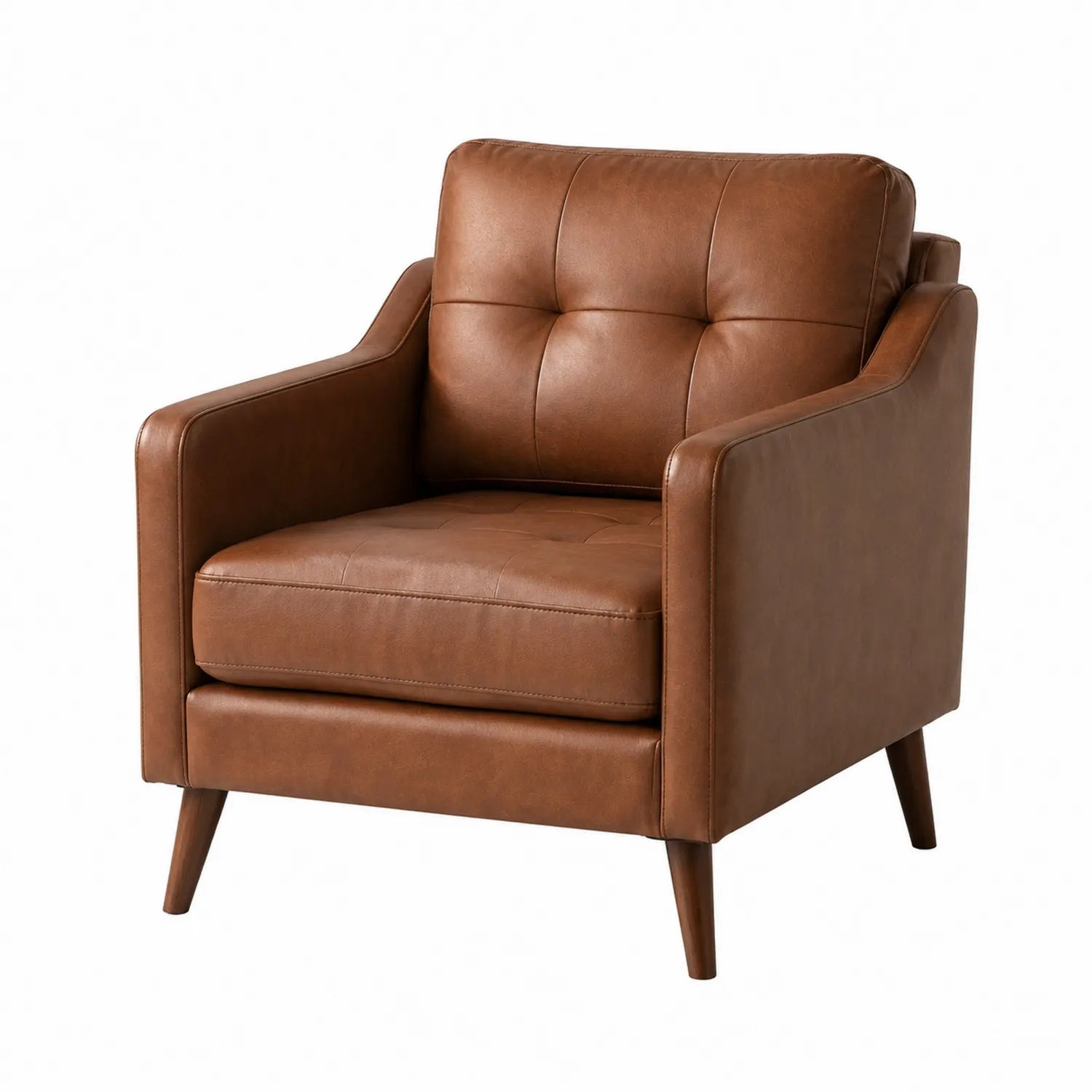 Poltrona in Pelle Marrone con Gambe in Legno