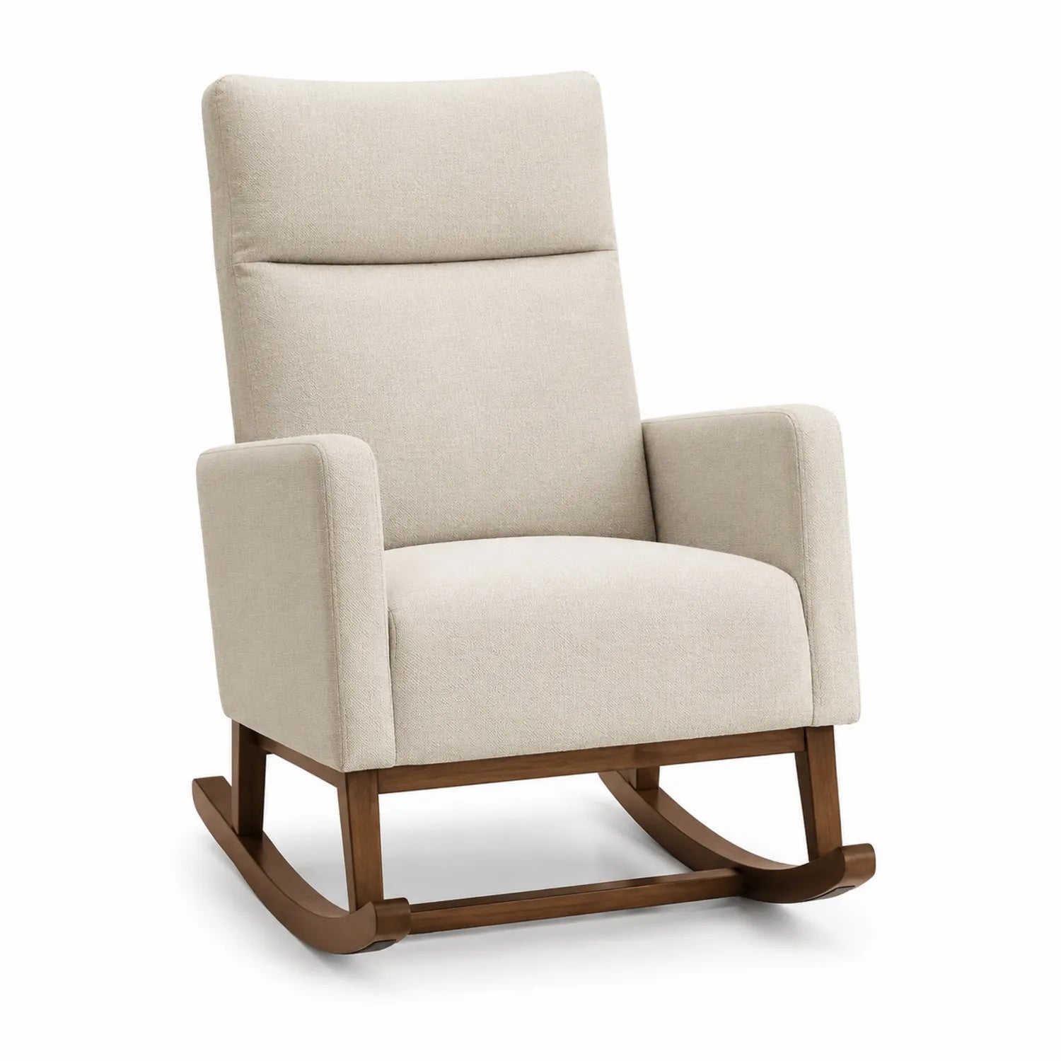 Poltrona a dondolo in legno con rivestimento in poliestere Beige