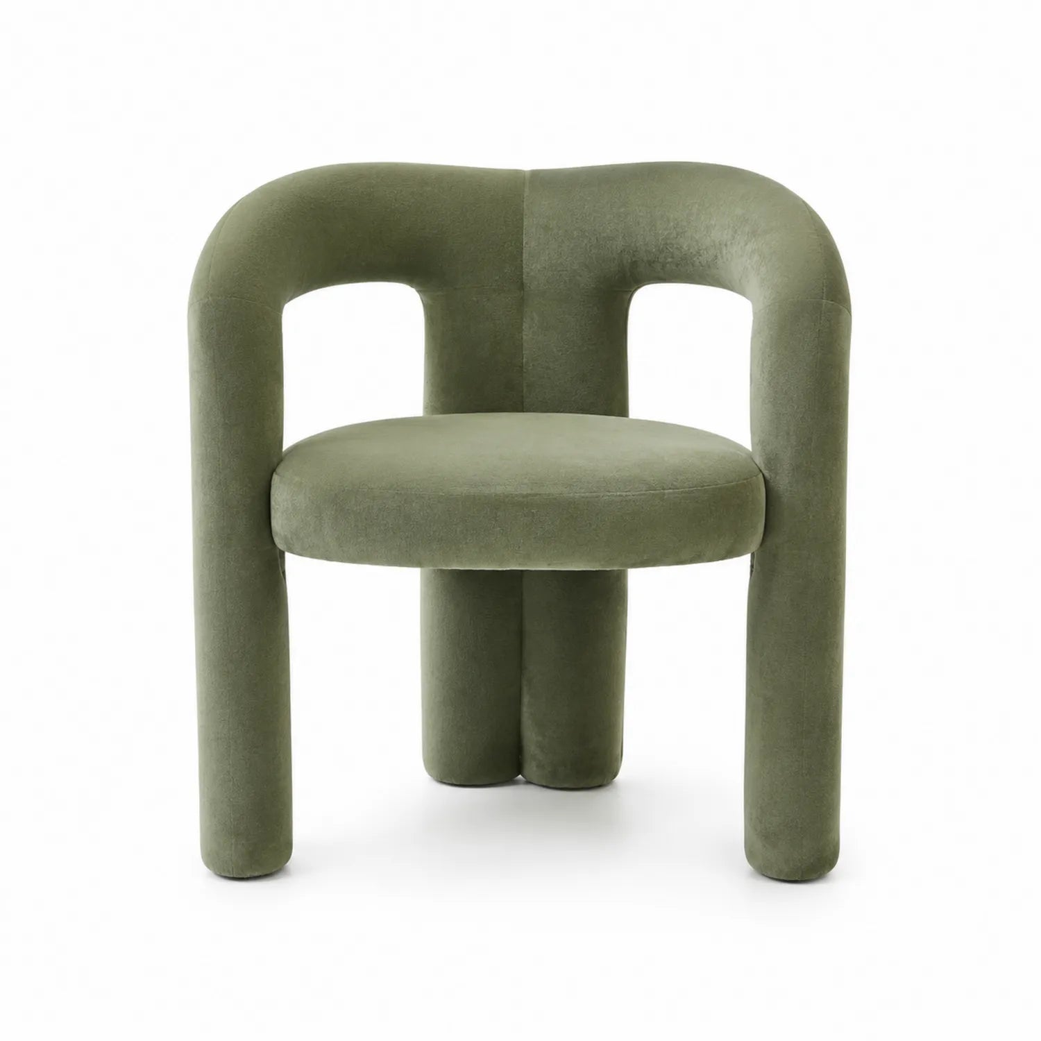Sedia imbottita in velluto verde con schienale curvo in legno massello