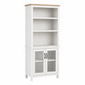 Libreria con Ante in Legno e Vetro Bianco