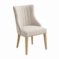 Sedia imbottita in tessuto beige con gambe in legno di quercia