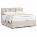 Letto matrimoniale imbottito in tessuto beige con testiera