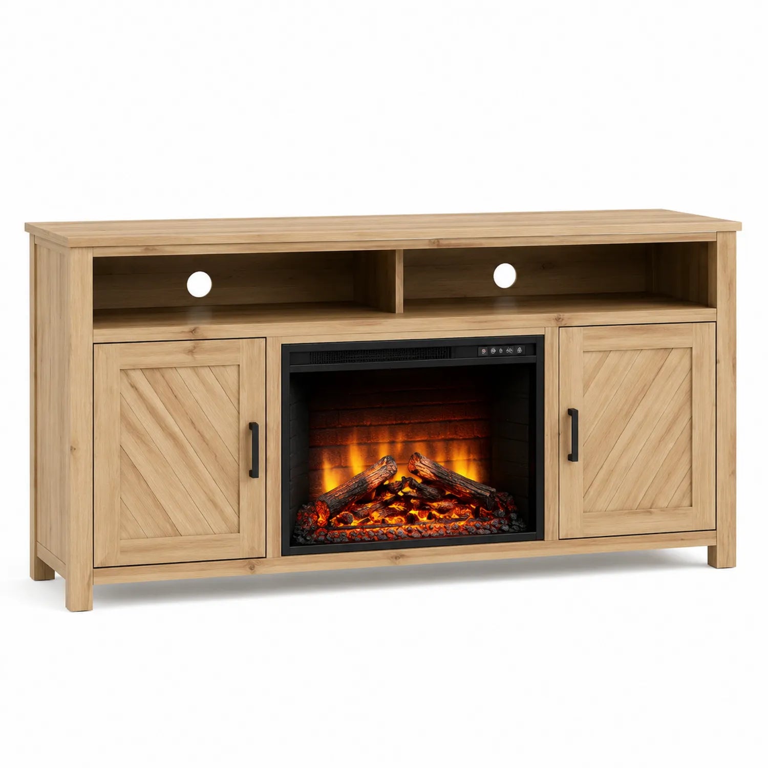 Mobile TV con Camino Elettrico in MDF e Metallo Beige 140x40x80cm